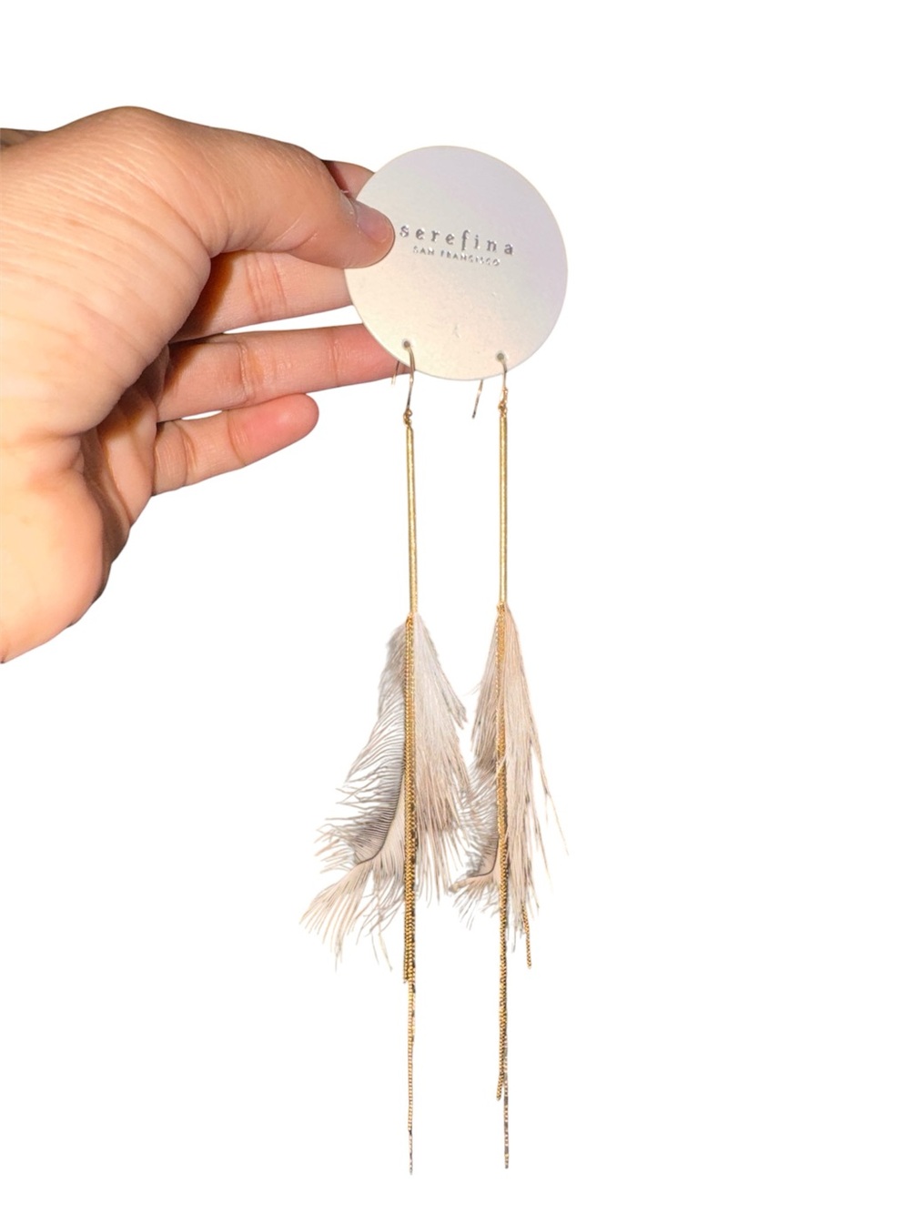 Serefina Gold toned & Cream Feather Drop Earrings